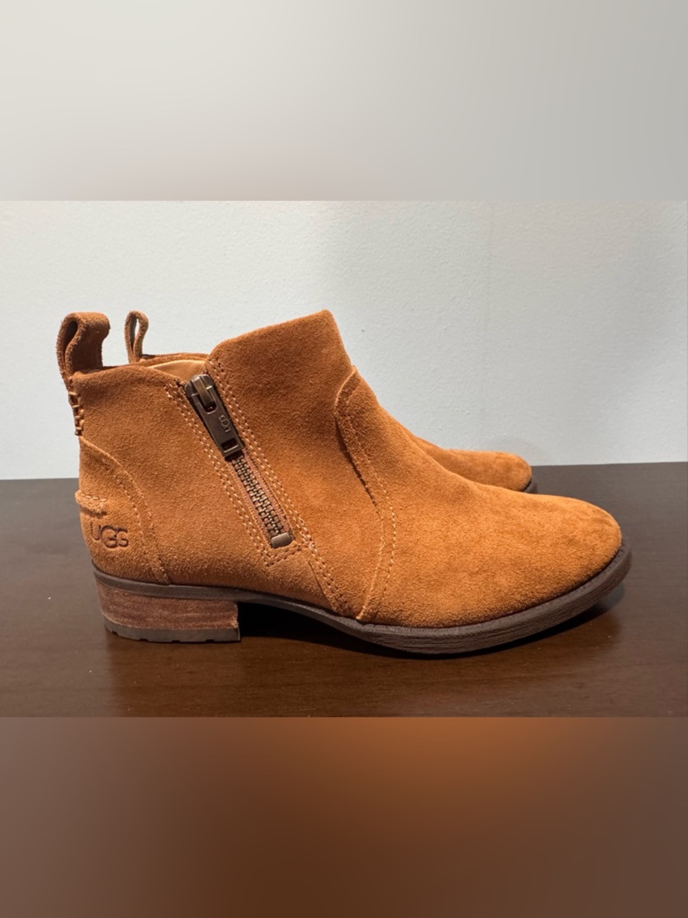 UGG Suede Ankle Booties in Chestnut Brown